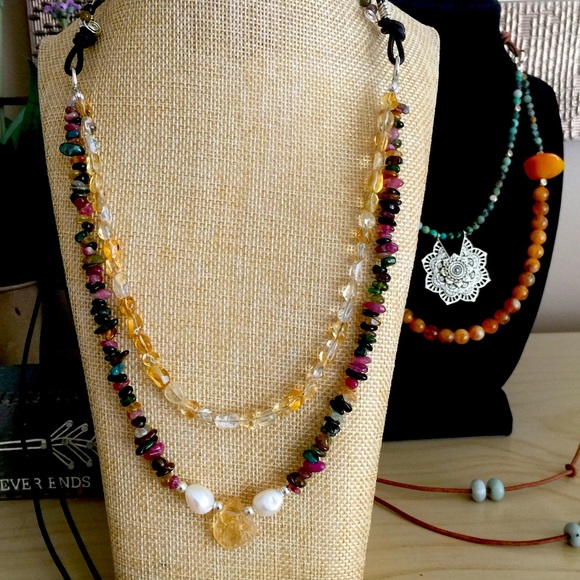 Citrine Tourmaline Pearl Silver Necklace - Picture 8 of 8